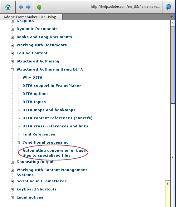 Table of contents with specialization information The search failed, but the information is in the table of contents.