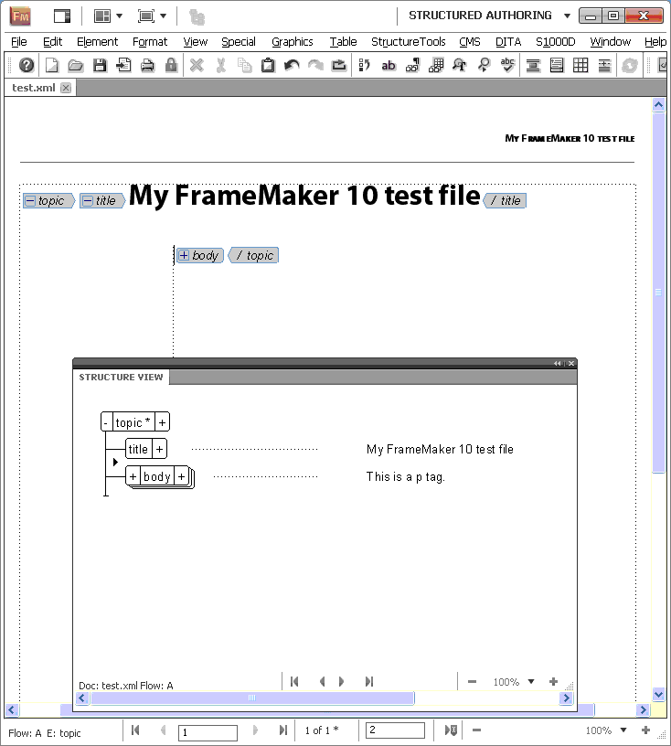Tag View, collapsed When you collapse element display in the Tag View, those elements are also collapsed in the Structure View