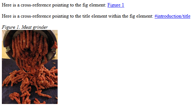 screenshot showing incorrect cross-reference from xref element pointing to title in fig element