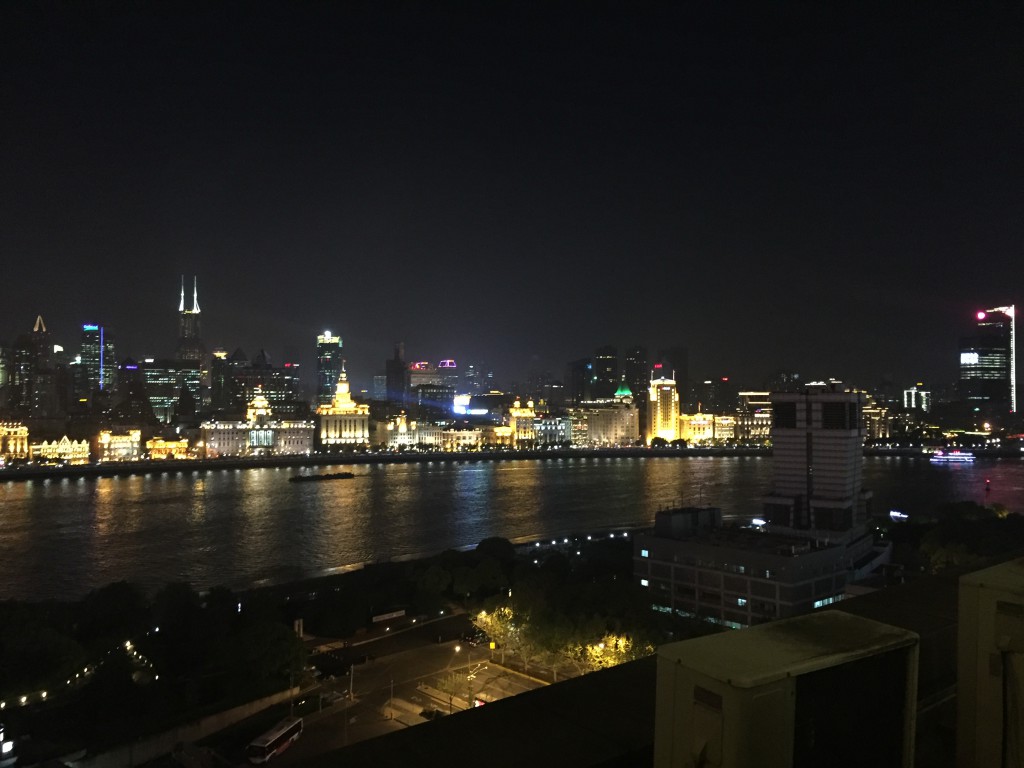 A view of the Bund and the river at night