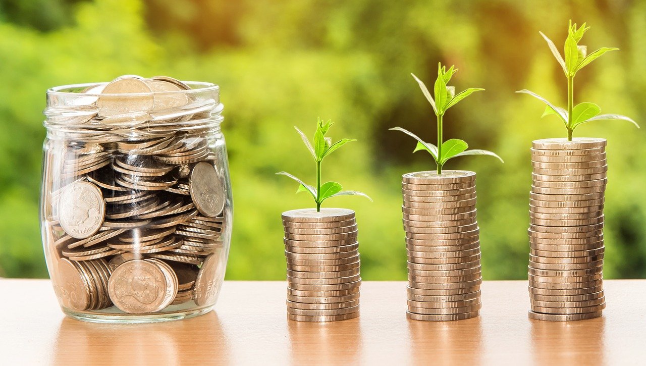 stacks of coins with sprouts on top