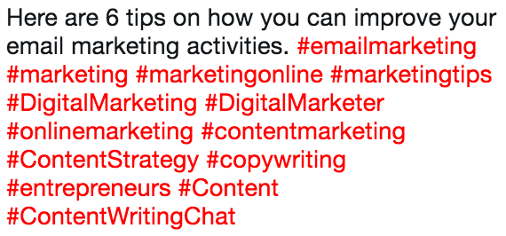 screen shot of many hashtags obscuring #contentstrategy