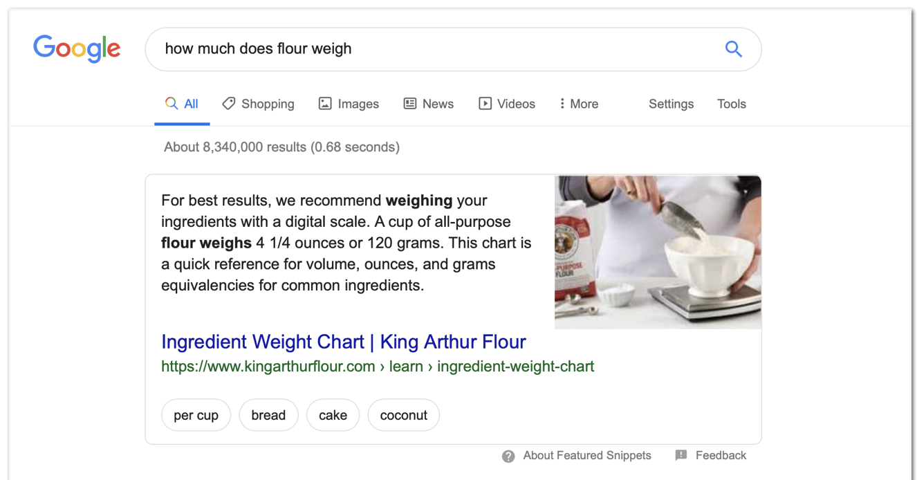 King Arthur Flour Ingredient Weight Chart