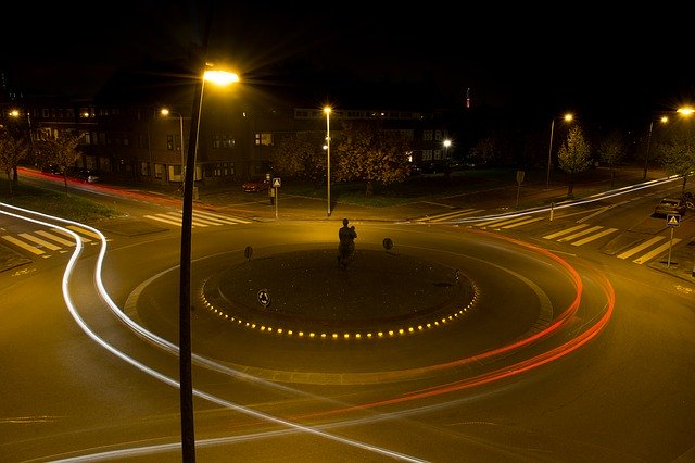 roundabout at night