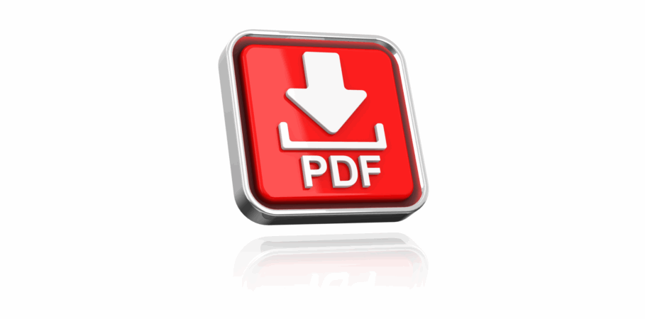 Red button with a white arrow pointing down to the word PDF, signifying a PDF output.